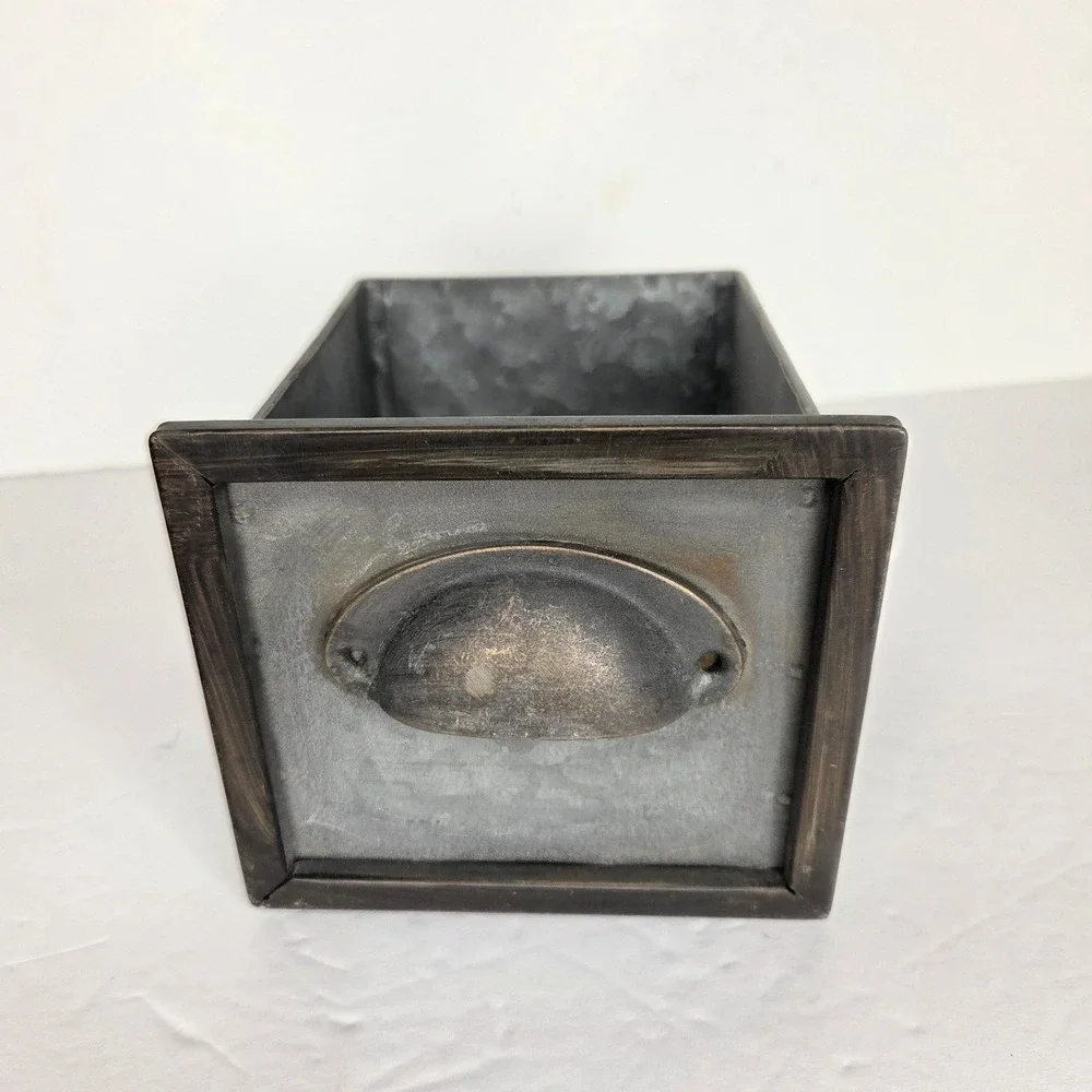 Galvanized Metal Card Catalog Drawer Storage Bin Rustic Farmhouse Vignette